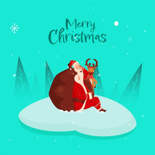 Mutlu Noeller Kutlama Konsepti Uyuyan Noel Baba Ağır Çantanın Yanında — Stok Vektör