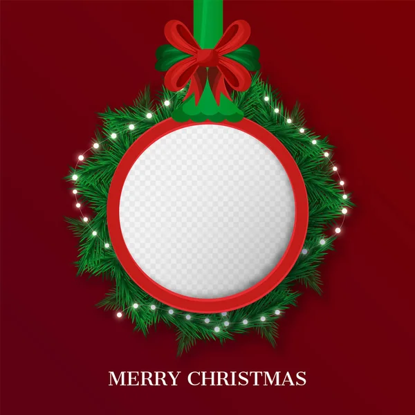 Веселий Різдвяний Святковий Плакат Дизайн Порожньою Круглою Рамкою Повісьте Прикрашені — стоковий вектор