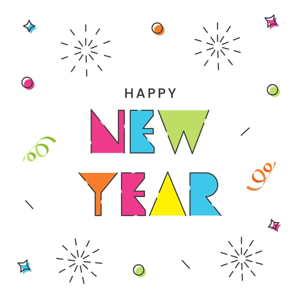 Colorful Stylish Happy New Year Font Contro Fuochi Artificio Sfondo — Vettoriale Stock