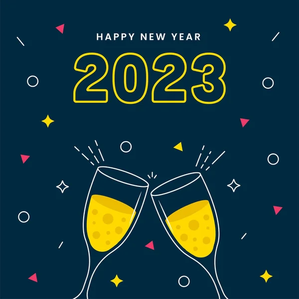 2023 Happy New Year Greeting Card Toast Glass Blue Background — 스톡 벡터