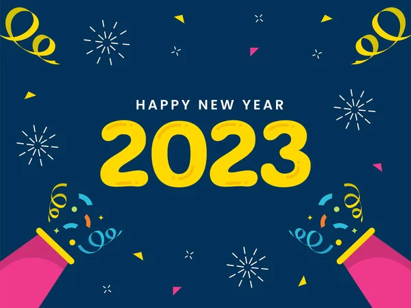 2023新年快乐短信 蓝色背景下爆满的派对流行乐 — 图库矢量图片