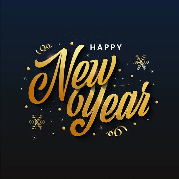 Golden White Happy New Year Font Snowflakes Particle Dots Curl — 스톡 벡터