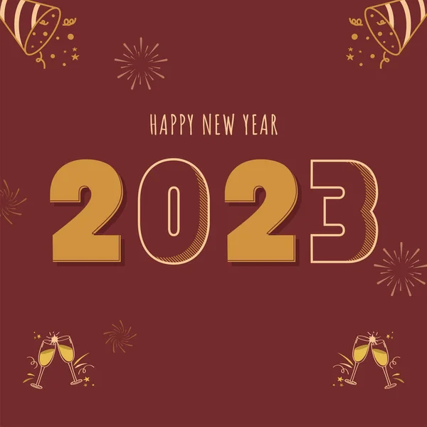 2023 Šťastný Nový Rok Text Toast Glass Party Popper Ohňostroj — Stockový vektor