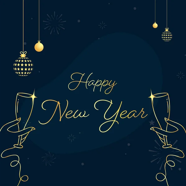 Golden Happy New Year Font Met Lineaire Stijl Vrouwelijke Handen — Stockvector