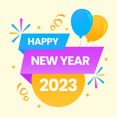 2023 Yeni Yıl Kutlaması İçin Kozmik Latte Arkaplanda Konfeti Konfeti Konulu Düz Balonlar.