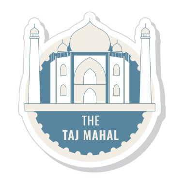 Taj Mahal Etiketi veya Poster Tasarımı Mavi ve Bej Renkli.