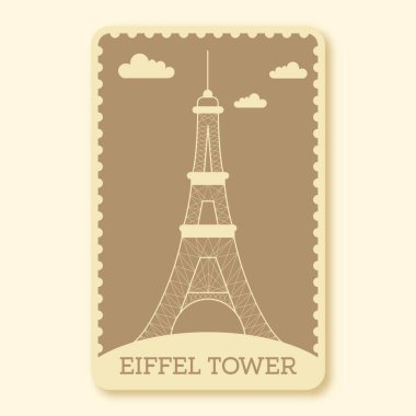 Eyfel Kulesi Damgası veya Bej Renkli Bilet Tasarımı.