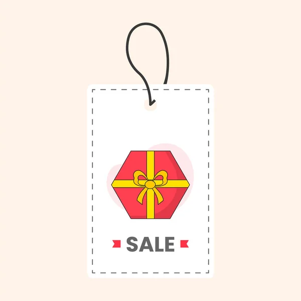Red Hexagon Gift Box Sale Tag Beige Background — 스톡 벡터