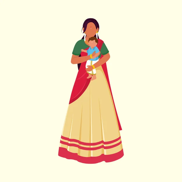 Mujer India Del Sur Sin Rostro Golpeando Hijo Pie Pose — Vector de stock