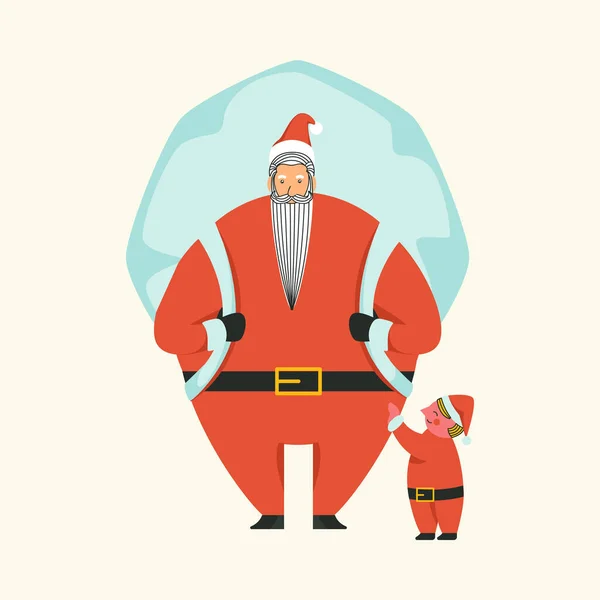 Santa Claus Wearing Big Bag Child Standing Cosmic Latte Background — Stock Vector