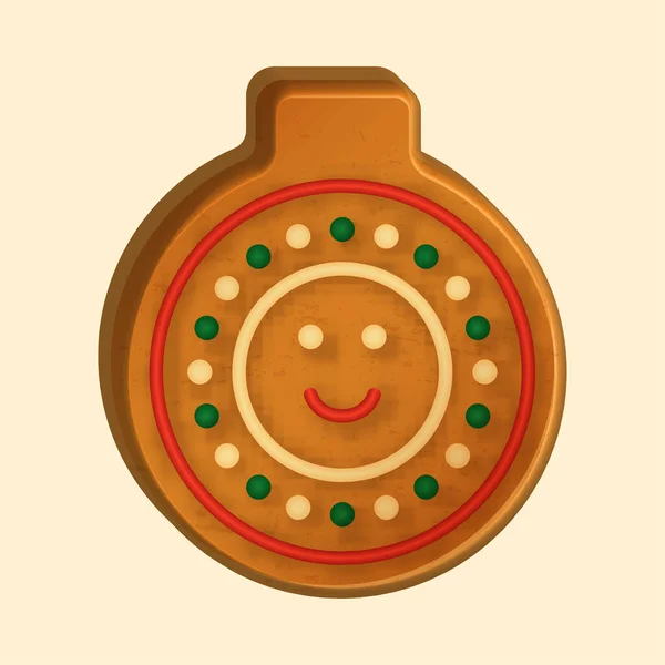 Illustration Smiley Gingerbread Bauble Cosmic Latte Background — Stock Vector