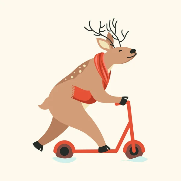 Scarf Wearing Reindeer Cycle Board Cosmic Latte Background — Stock Vector
