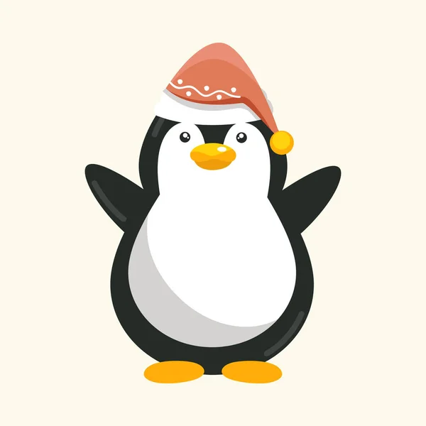 Isolated Penguin Wearing Beanie Cap Cosmic Latte Background — Stock Vector