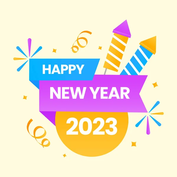 2023年新年庆祝概念与爆裂火箭和带 圆形宇宙拿铁背景 — 图库矢量图片