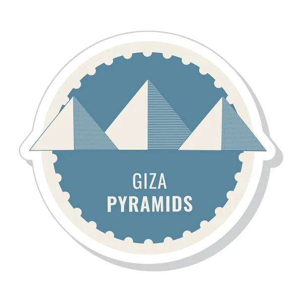 Giza Piramit Yapıştırması Veya Etiket Tasarımı Mavi Bej Renkli — Stok Vektör