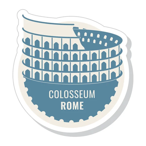 Klistermärke Stil Colosseum Byggnad Med Cirkel Ram Element Blå Och — Stock vektor