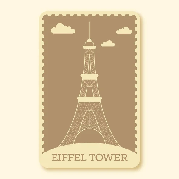 Timbro Della Torre Eiffel Disegno Del Biglietto Colore Beige — Vettoriale Stock