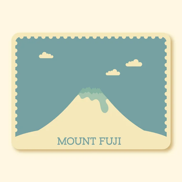 Mont Fuji Timbre Affiche Design Bleu Beige Couleur — Image vectorielle
