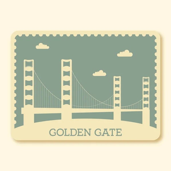 Golden Gate Stamp Ticket Design Blue Beige Color — Stock Vector