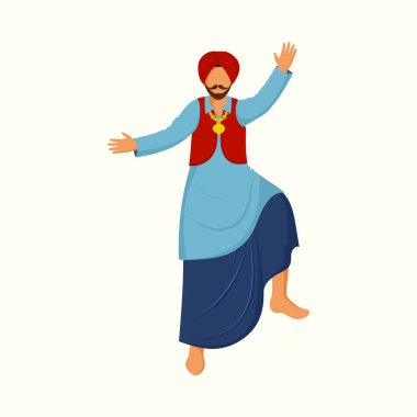 Yüzsüz Punjabi Adam Geleneksel Giyimde Bhangra Dansı Yapıyor.