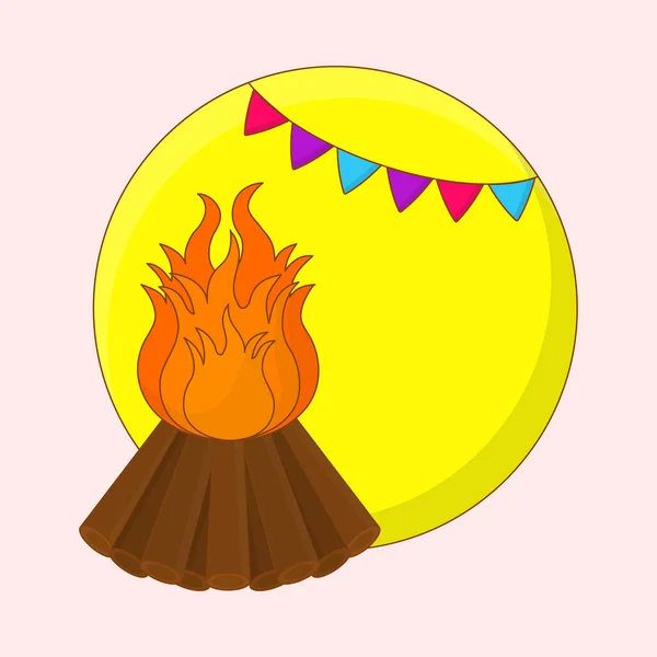粉红背景下挂着彩旗焚烧木料的黄土圆框架 — 图库矢量图片