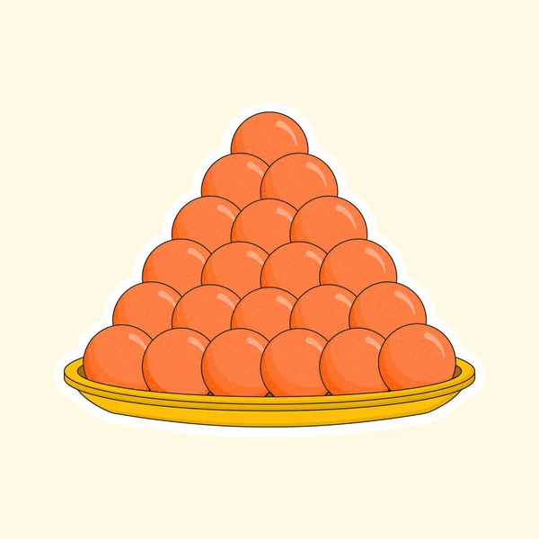 Orange Ladoo Indiska Sweets Balls Plattan Kosmisk Latte Bakgrund — Stock vektor
