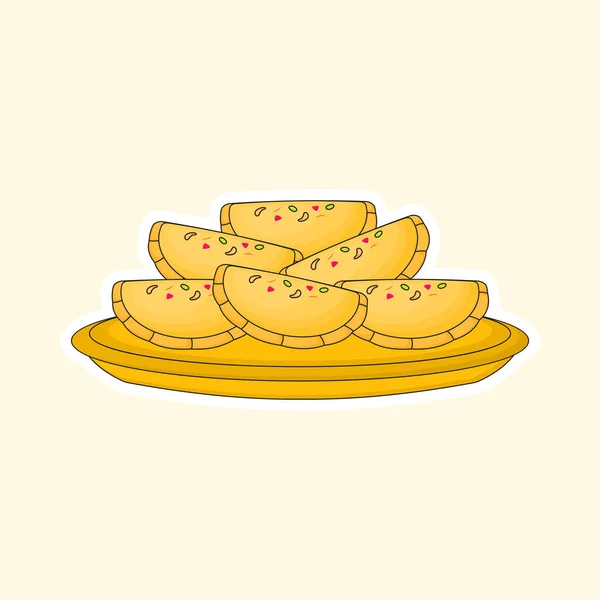 Yellow Gujia Dumplings Dish Plate Cosmic Latte Background — Stock Vector