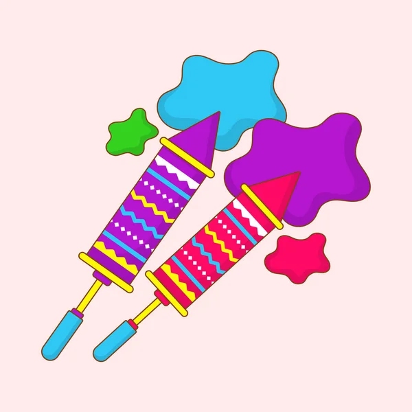 Flache Art Pichkari Wasserpistole Mit Farbspritzer Hintergrund — Stockvektor