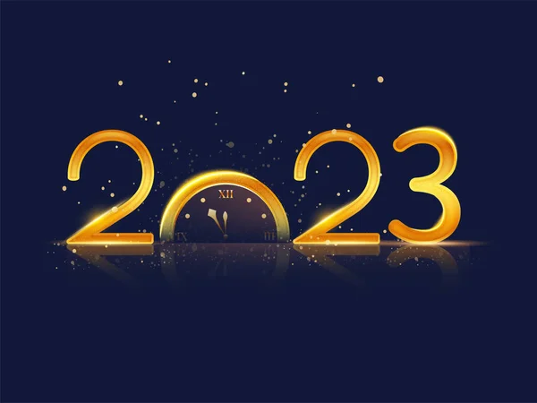 Золотой 2023 Номер Наполовину Настенные Часы Против Bokeh Размытый Синий — стоковый вектор