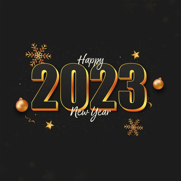 2023数字与金星 灌木和灯光对黑色背景的影响 新年快乐概念 — 图库矢量图片