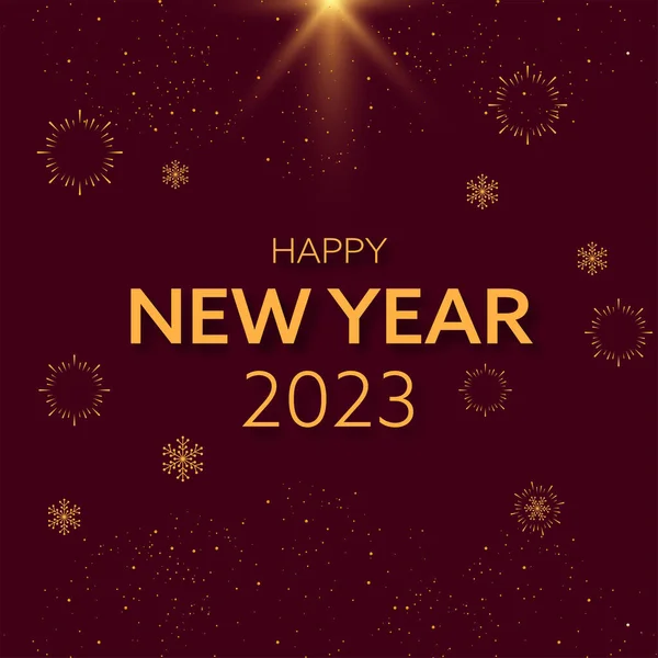 2023 Happy New Year Lettering Snowflakes Fireworks Dark Claret Flare — Stockový vektor