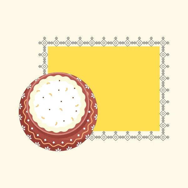 黄色の四角形の背景を持つ米粘土鍋のトップビュー — ストックベクタ