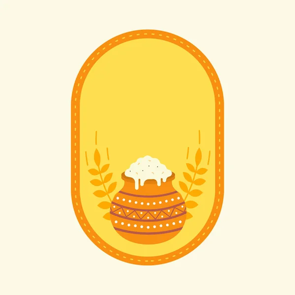 楕円形の黄色の背景に小麦と分離米粘土鍋 — ストックベクタ