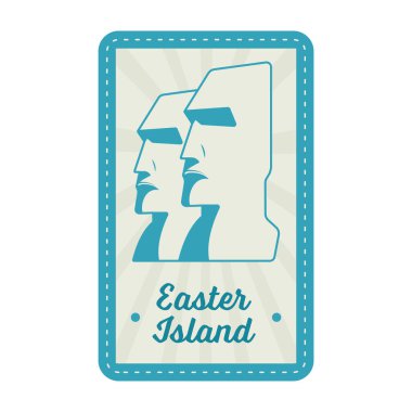 Teal ve Gri Moai Paskalya Adası kartı ya da çıkartma tasarımı için ışınlara karşı arkaplan.