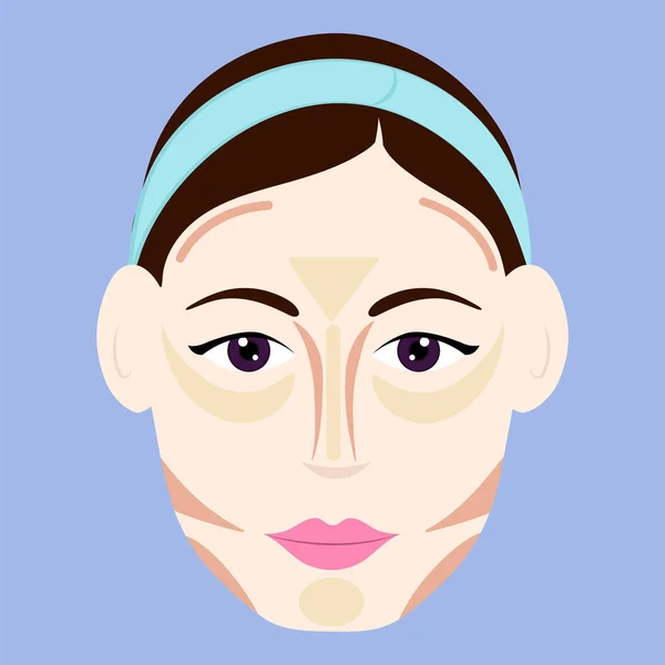 Kontur Eller Markera Diamond Ansikte Form Kvinnlig Blå Bakgrund — Stock vektor