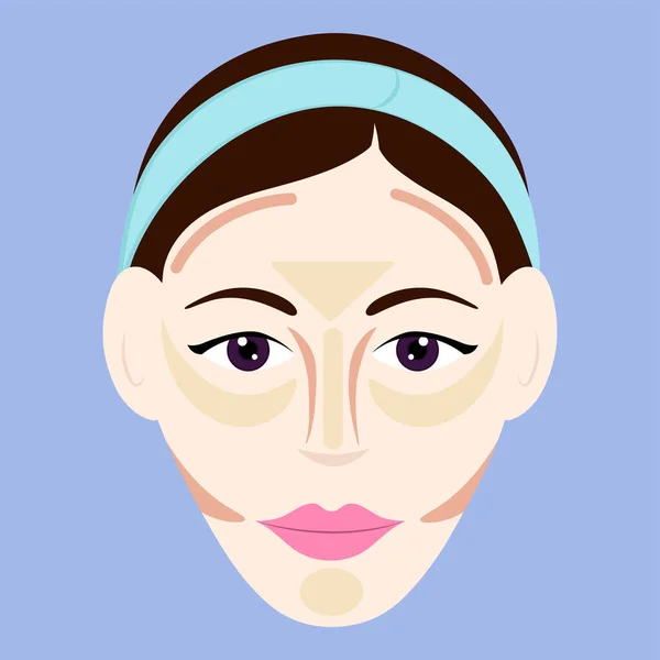 青い背景を持つ女性の顔の形による輪郭やハイライト — ストックベクタ