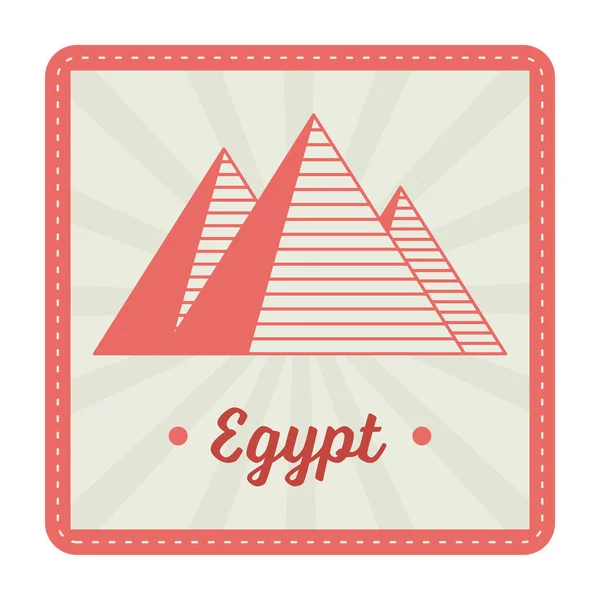 Egypt Stamp Sticker Design Pyramid Rays Background Orange Grey Color — Stock Vector