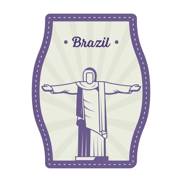 Εικονογράφηση Του Χριστού Λυτρωτής Άγαλμα Ακτίνες Vintage Πλαίσιο Για Βραζιλία — Διανυσματικό Αρχείο