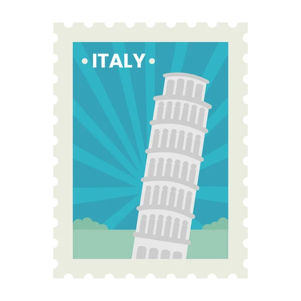 Isolated Pisa Tower Blue Rays Background Italy Stamp Ticket Design — Stock Vector