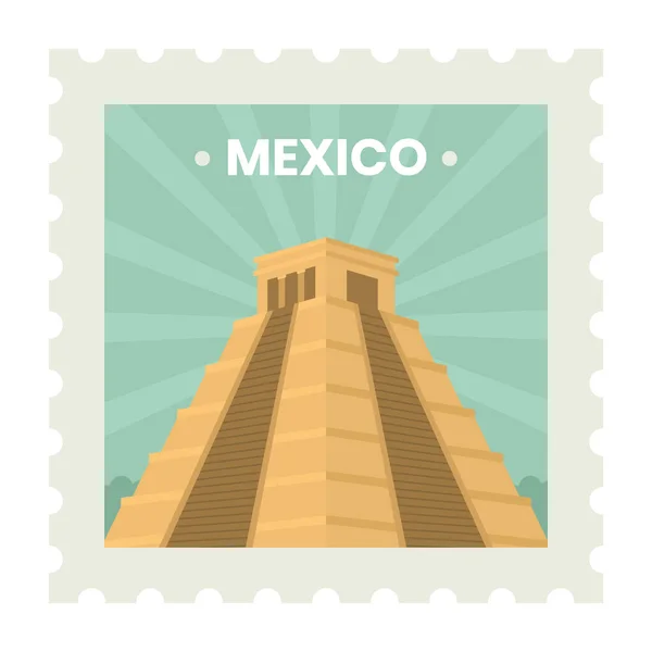 Mexico Travel Stamp Sticker Ticket Ontwerp Met Oranje Maya Tempel — Stockvector