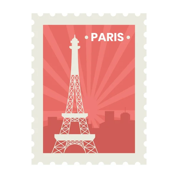 Párizsi Bélyeg Matrica Vagy Jegytervezés Szürke Eiffel Toronnyal Városkép Épület — Stock Vector