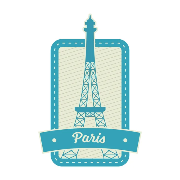 Torre Eiffel Isolata Cornice Quadrata Francobollo Parigi Design Dell Adesivo — Vettoriale Stock