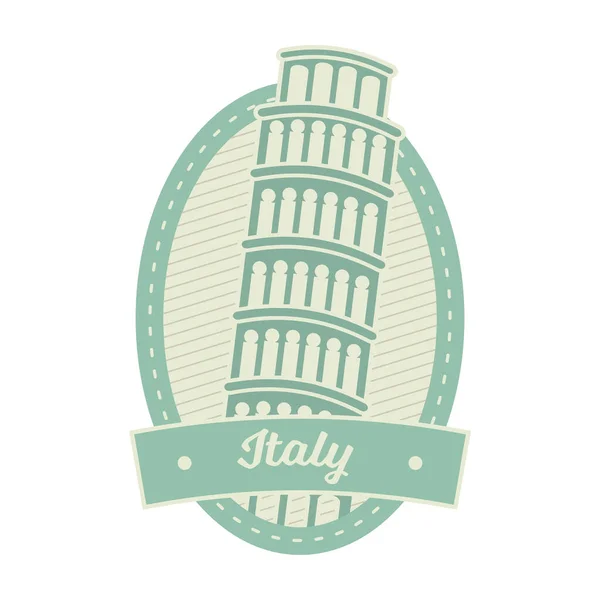Pastel Green Yellow Pisa Tower Oval Frame Italy Stamp Label — Stock Vector