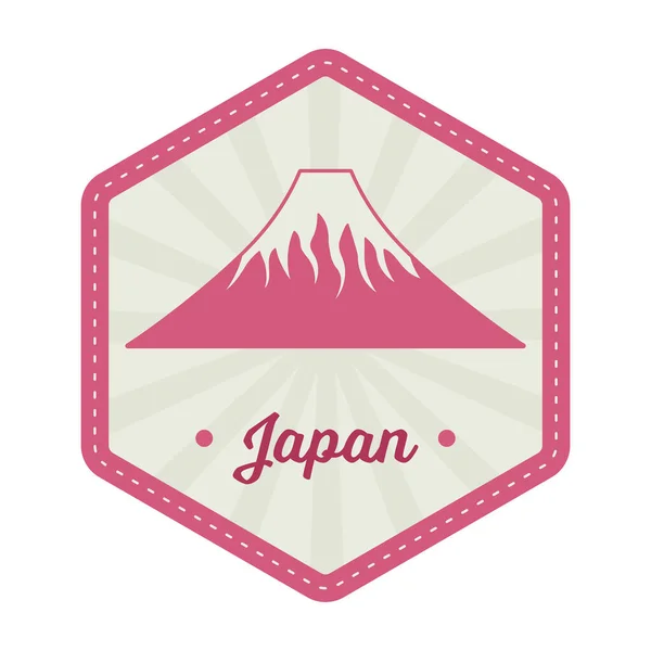 Izolált Vulkán Sugarakkal Hexagon Háttér Japán Bélyeg Vagy Címke Design — Stock Vector