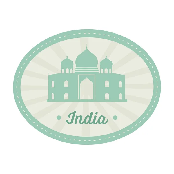 Yeşil Gri Taj Mahal Oval Arka Planda Hindistan Pulu Etiket — Stok Vektör