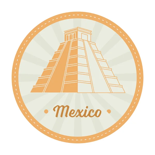 Храм Помаранчевий Сірий Майя Рейсами Круговому Фоні Мексики Travel Stamp — стоковий вектор