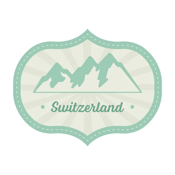 グリーンとグレーのスイスのラベルまたはレイズの背景を持つ山のスタンプデザイン — ストックベクタ