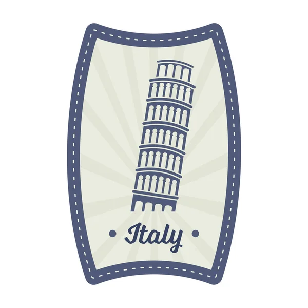 Navy Blue Grey Pisa Tower Rays Background Italy Stamp Label — Stock Vector