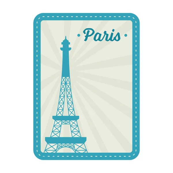 Teal Grey Eiffel Tower Rays Background Paris Stamp Sticker Design — стоковий вектор