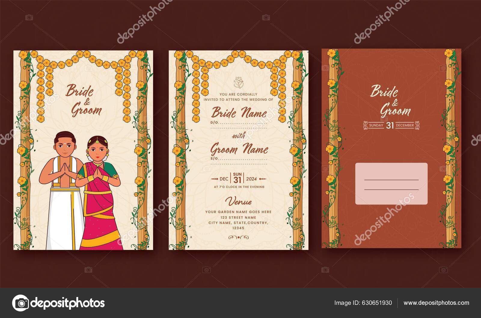 Wedding Invitation Card Templates South Indian Couple Traditional